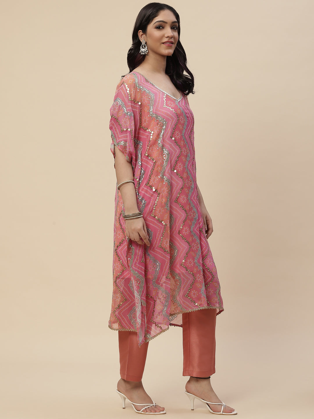 Sequin Embroidered Georgette Kurta With Pants
