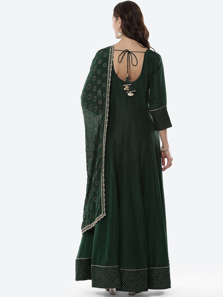 Embroidered Handloom Dupion Anarkali Stitched Salwar Kameez With Sequence Chiffon Dupatta