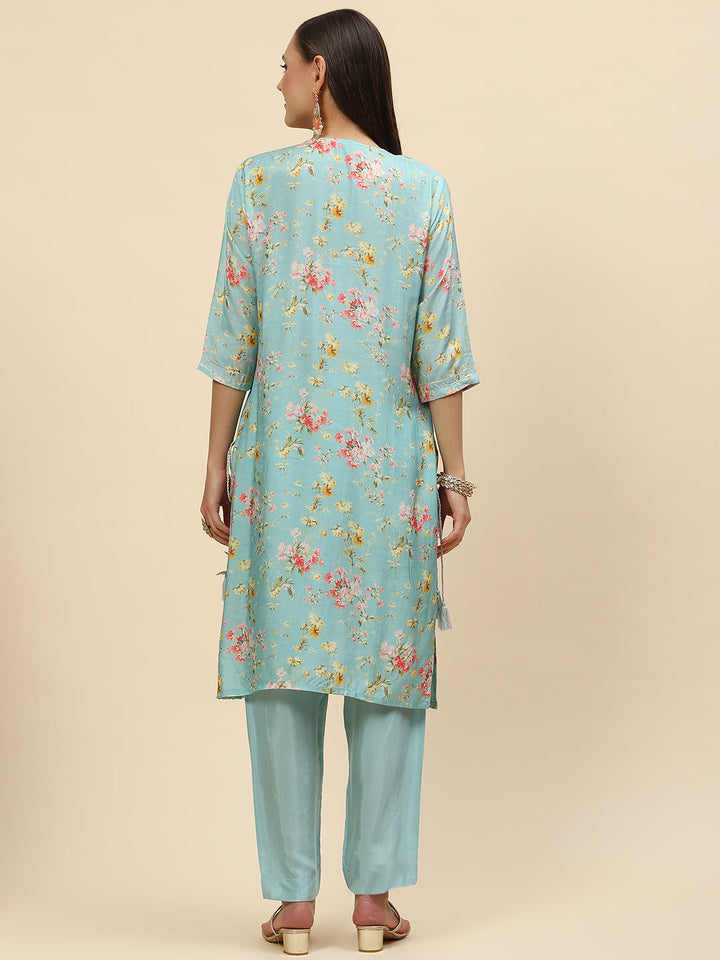Floral Printed Muslin Kurta With Pants