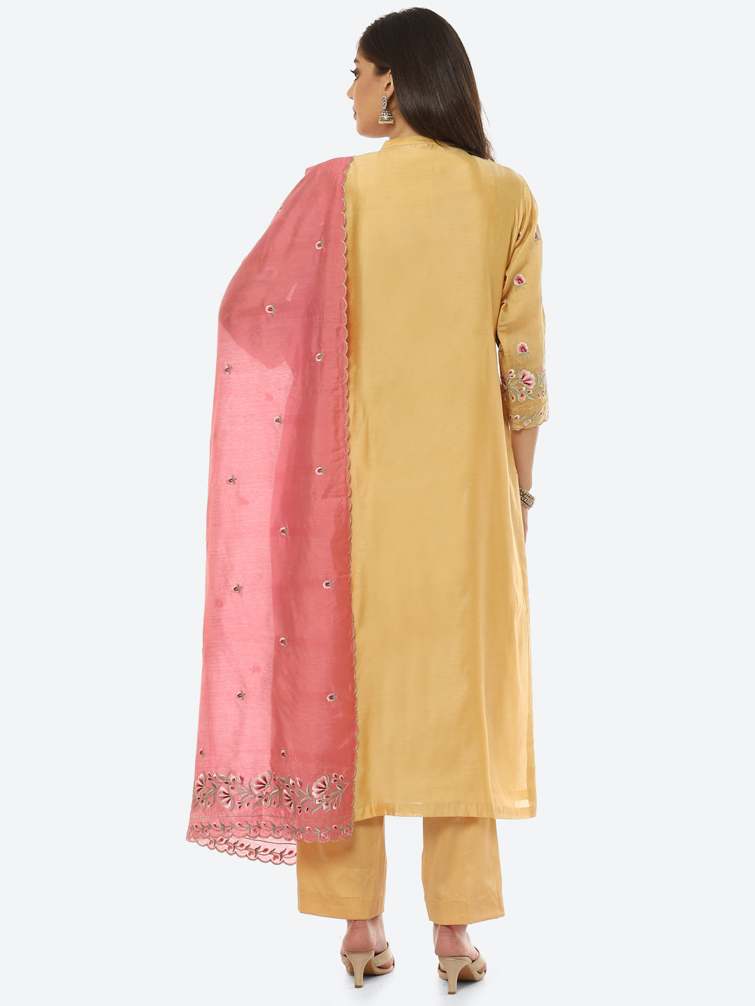 Resham Booti Cotton Kurta With Pant &amp; Dupatta