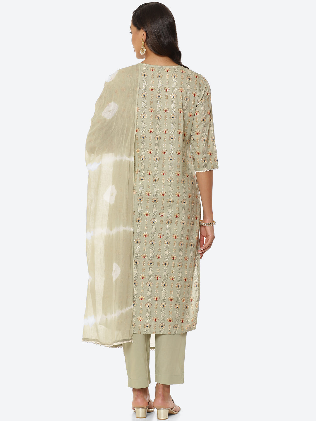 Floral Printed Cotton Kurta With Pant & Cotton Dupatta