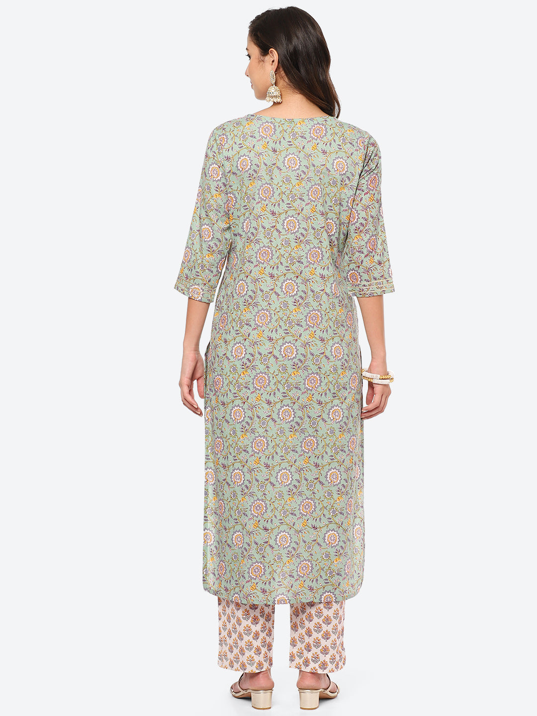Resham Work Printed Cotton Kurta With Pant