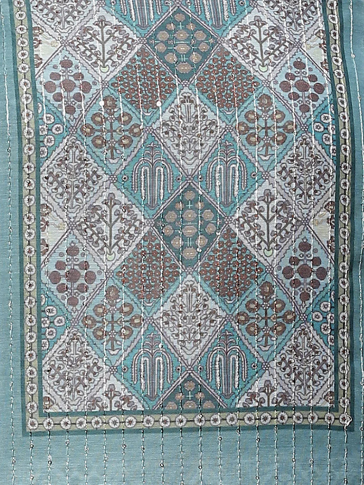 Neck Embroidered Chanderi Unstitched Suit Piece With Dupatta