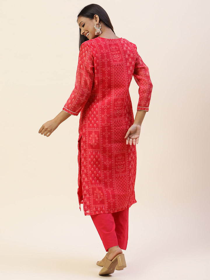Printed Chanderi Kurta With Pants