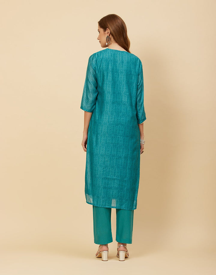 Embroidered Chanderi Kurti With Pant