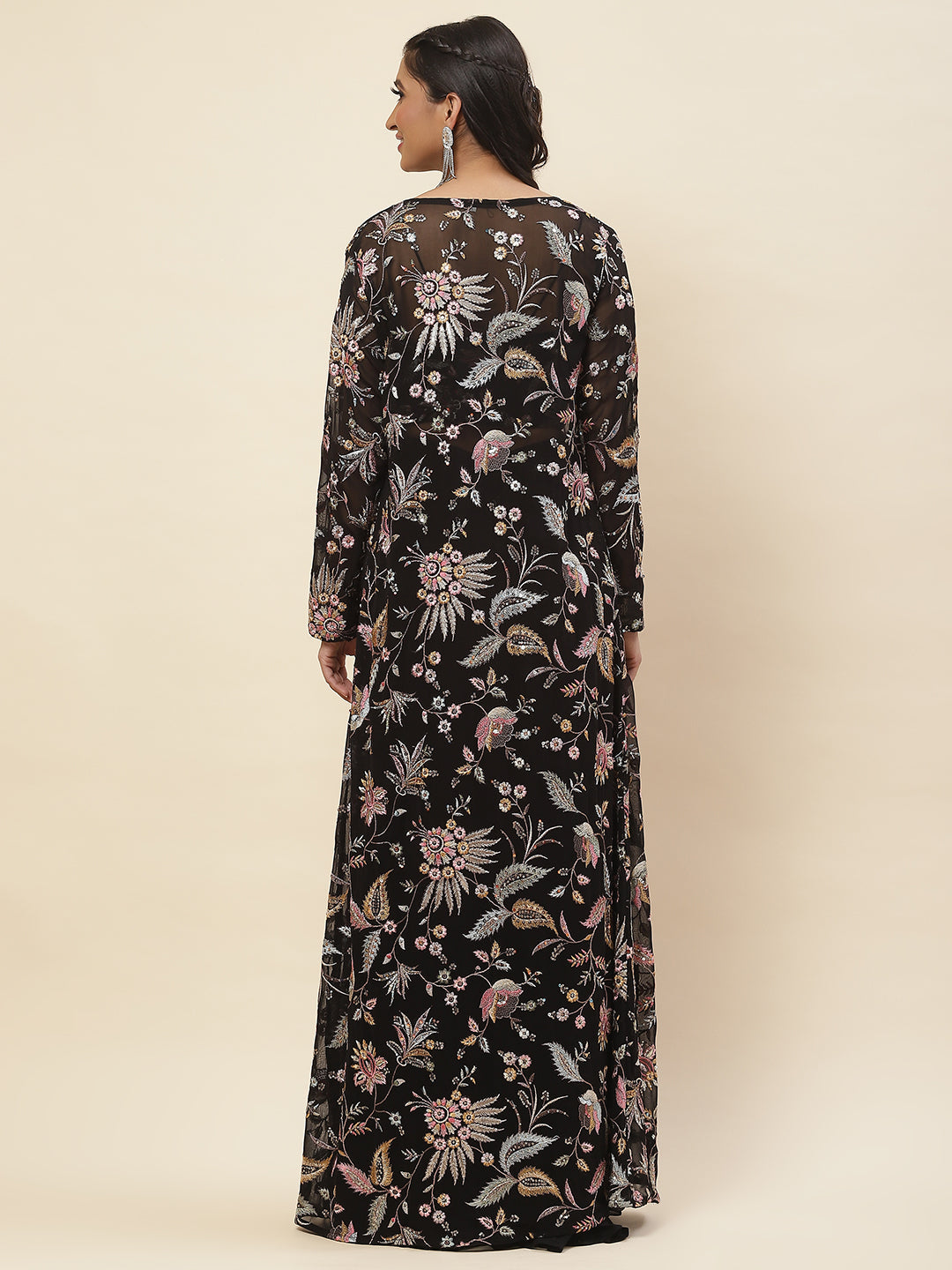 Sequence Embroidered Georgette Crop Top With Palazzo &amp; Jacket