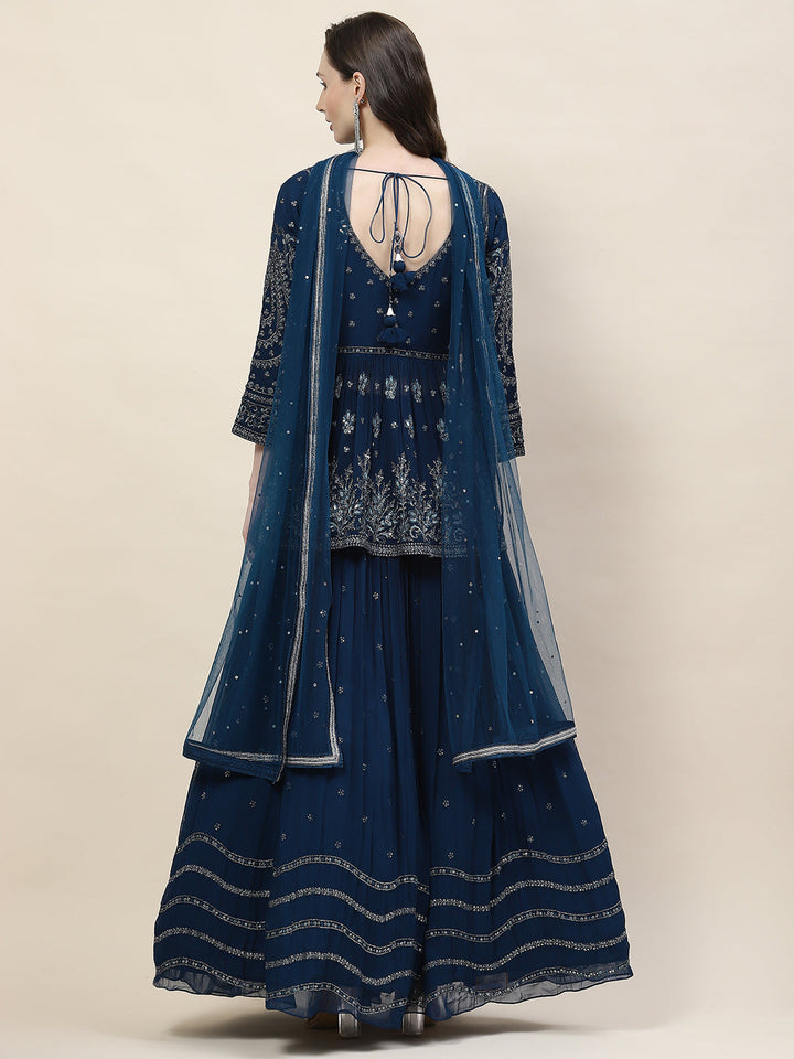 Sequin Zari Embroidered Georgette Choli With Lehenga &amp; Dupatta
