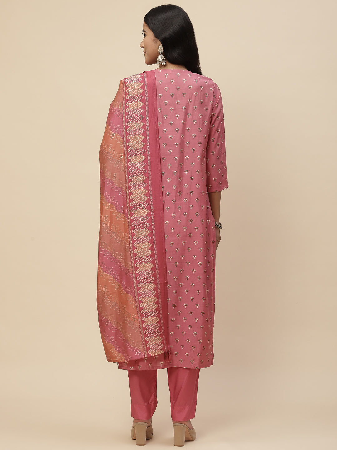 Printed Chanderi Kurta With Pants &amp; Dupatta