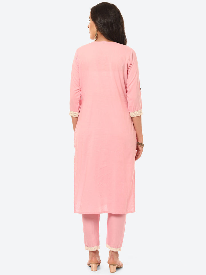 Cut Work Cotton Kurta With Pant