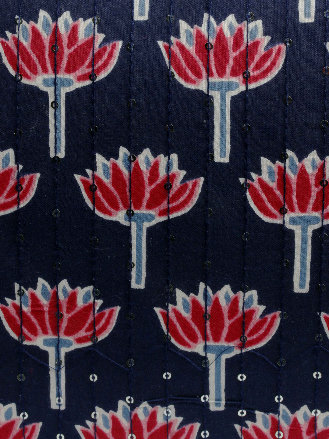 Navy Blue Printed Cotton Handbag With Pouch