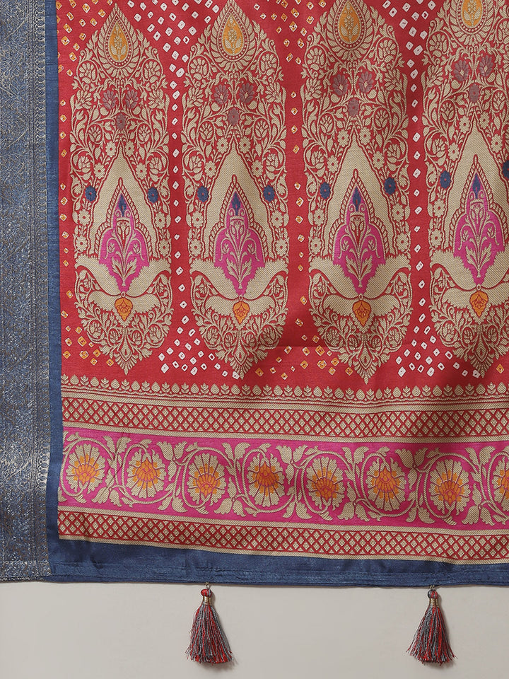 Zari Border Printed Handloom Saree