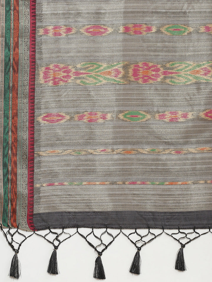 Zari Border Booti Woven Handloom Saree