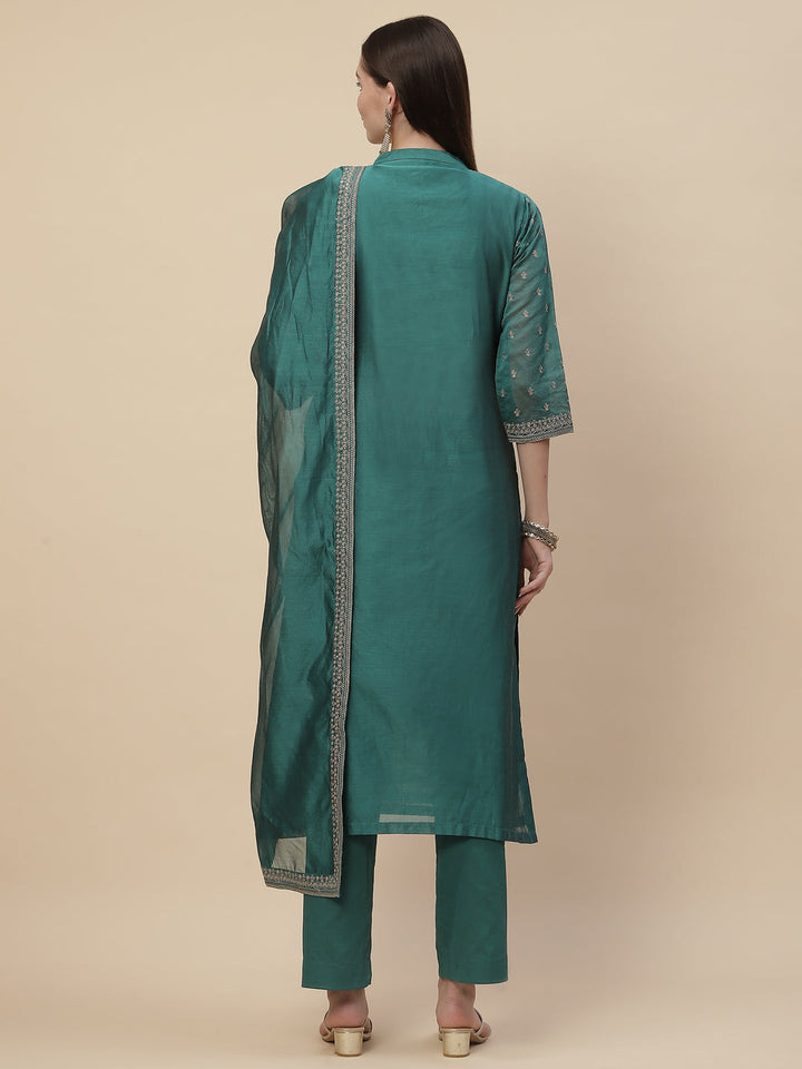 Resham Booti Cotton Kurta With Pants &amp; Dupatta