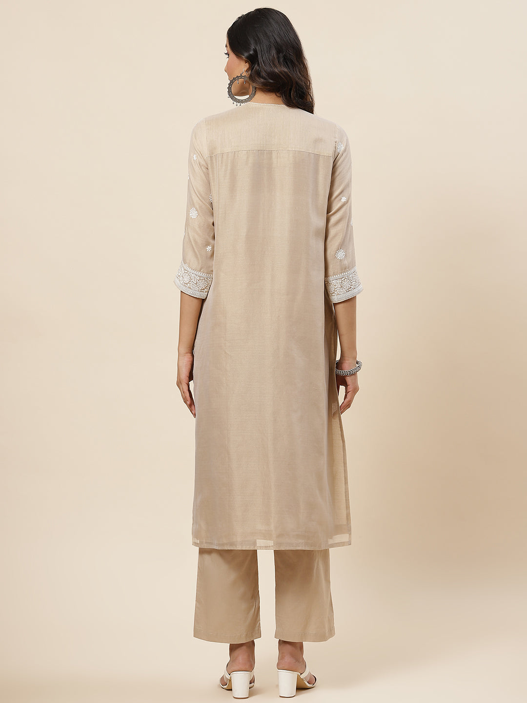 Embroidered Chanderi Kurta With Pants