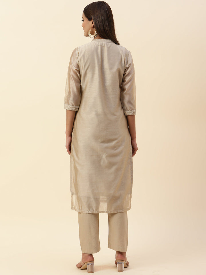 Embroidered Chanderi Kurta With Pants