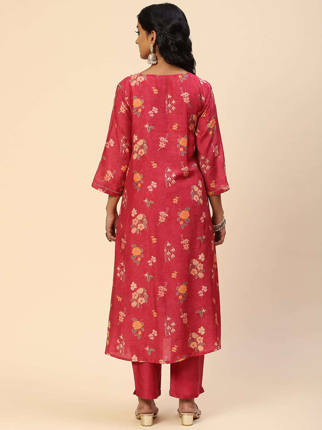 Floral Printed Embroidered Cotton Kurta With Pants