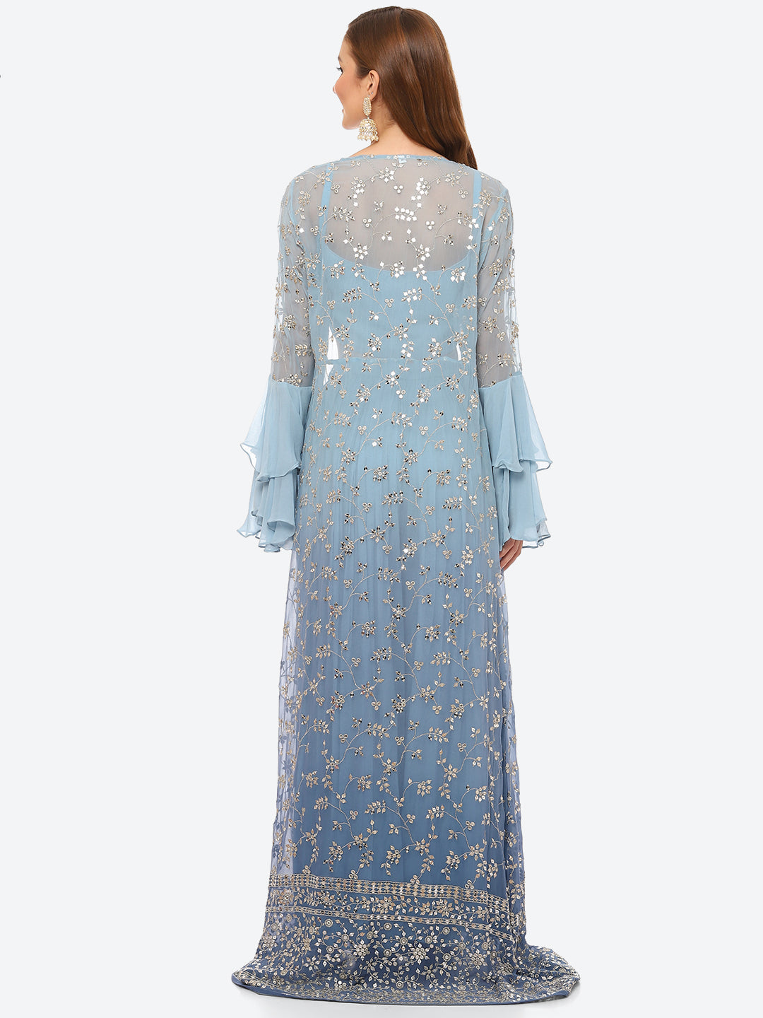 Zari Embroidered Booti Georgette Crop Top With Sharara &amp; Jacket