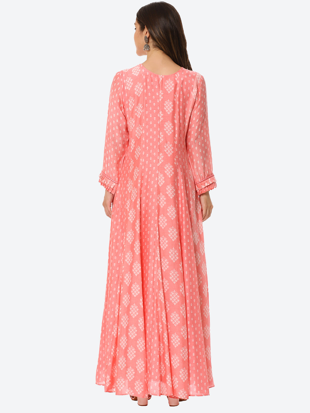 Mirror Neck Embroidered Printed Muslin Anarkali Kurta