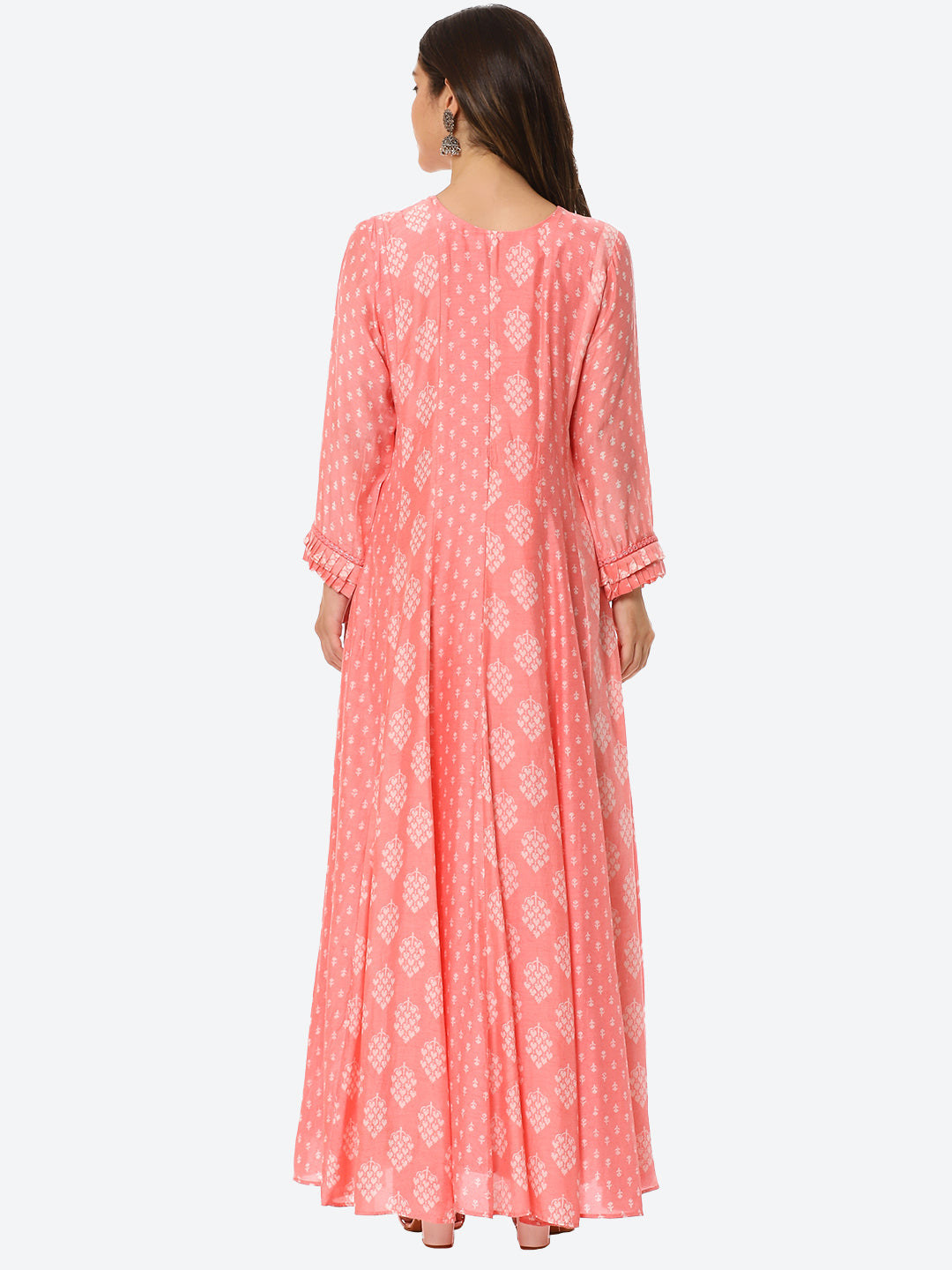 Mirror Neck Embroidered Printed Muslin Anarkali Kurta