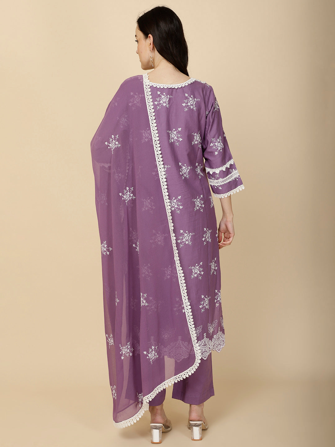 Embroidered Cotton Suit Set With Dupatta