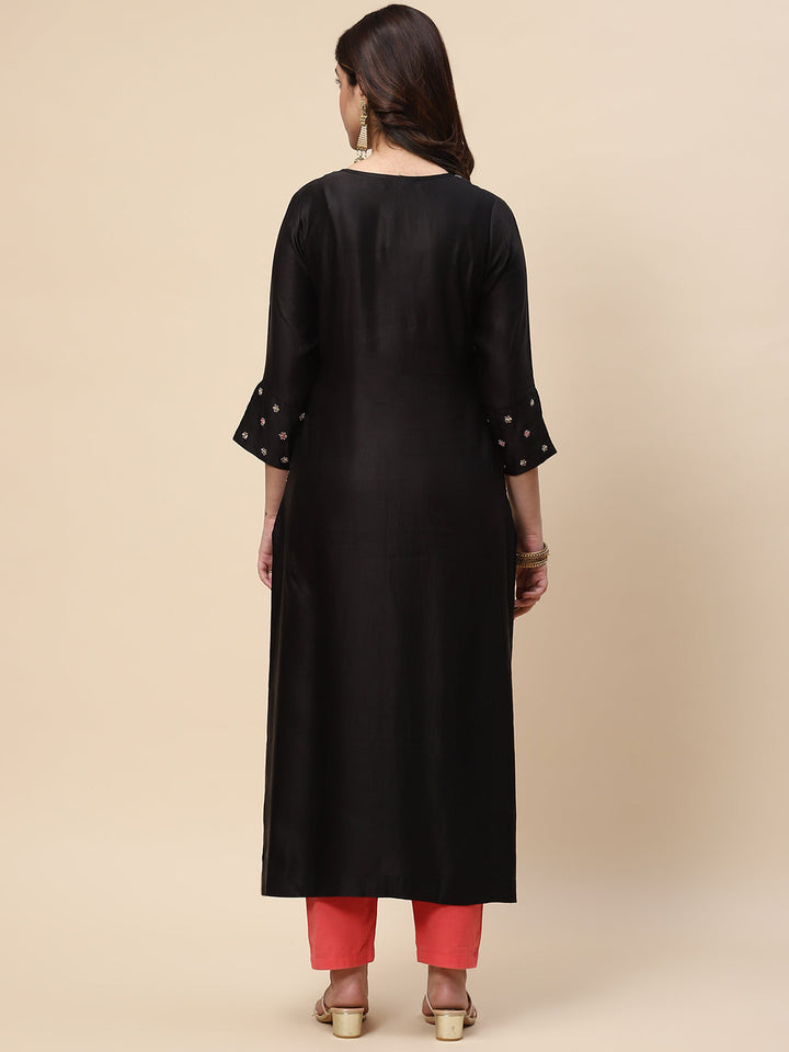 Neck Embroidered Satin Kurta