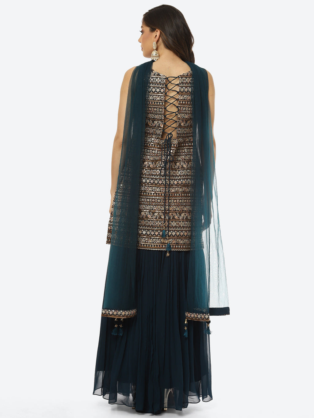 Zari Embroidered Georgette kurta With Palazzo & Dupatta