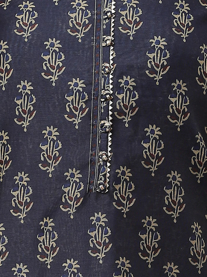 Indigo Printed Chanderi Unstitched Suit Piece With Dupatta