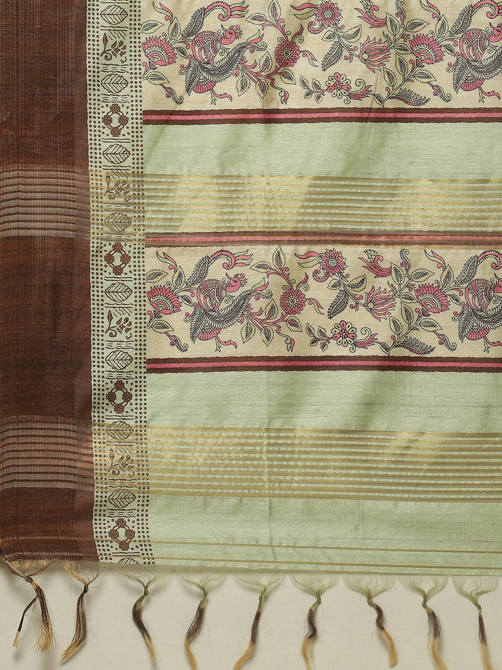 Digital Floral Zari Border Tussar Saree