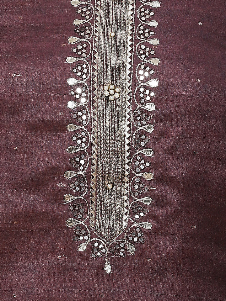 Neck Embroidered Chanderi Unstitched Suit Piece With Dupatta