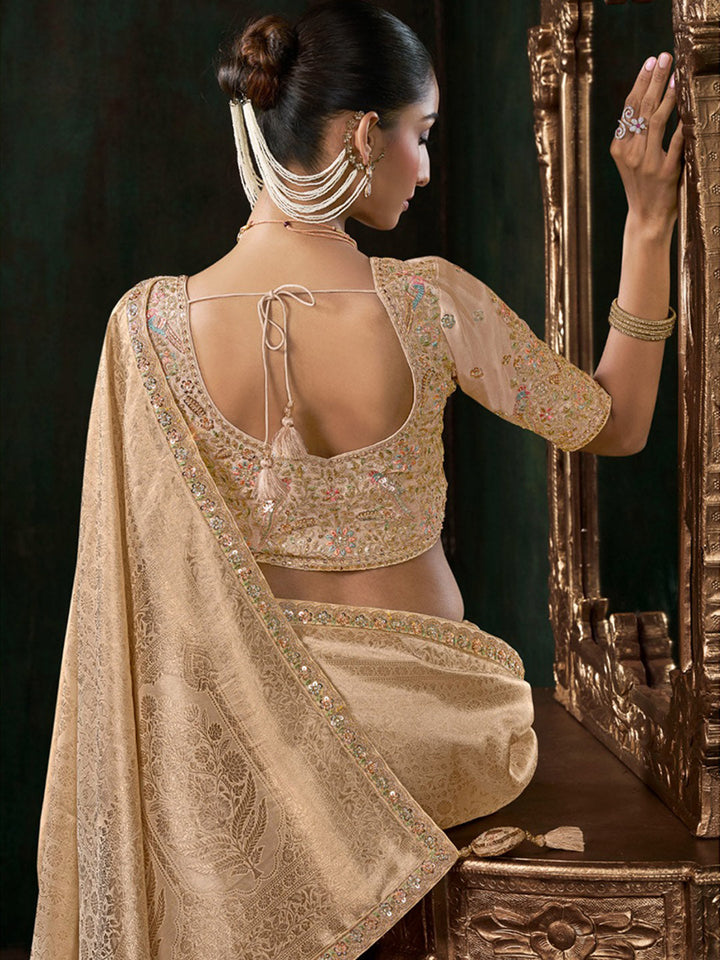 Woven Design &amp; Embroidered Border Art Silk Saree