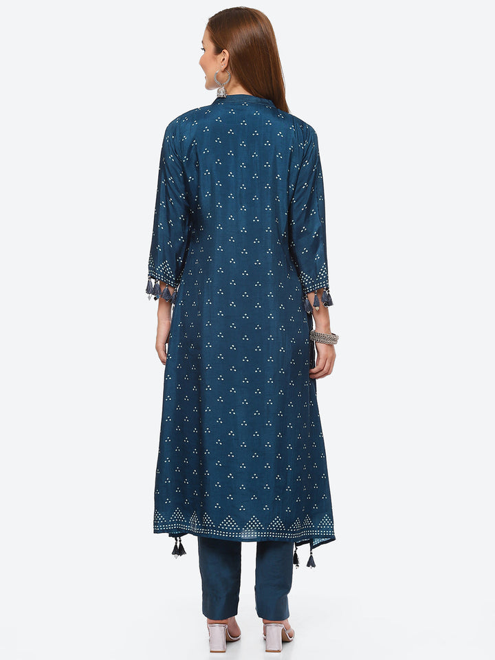 Bandhani Printed Banarasi A-Line Kurta With Pant