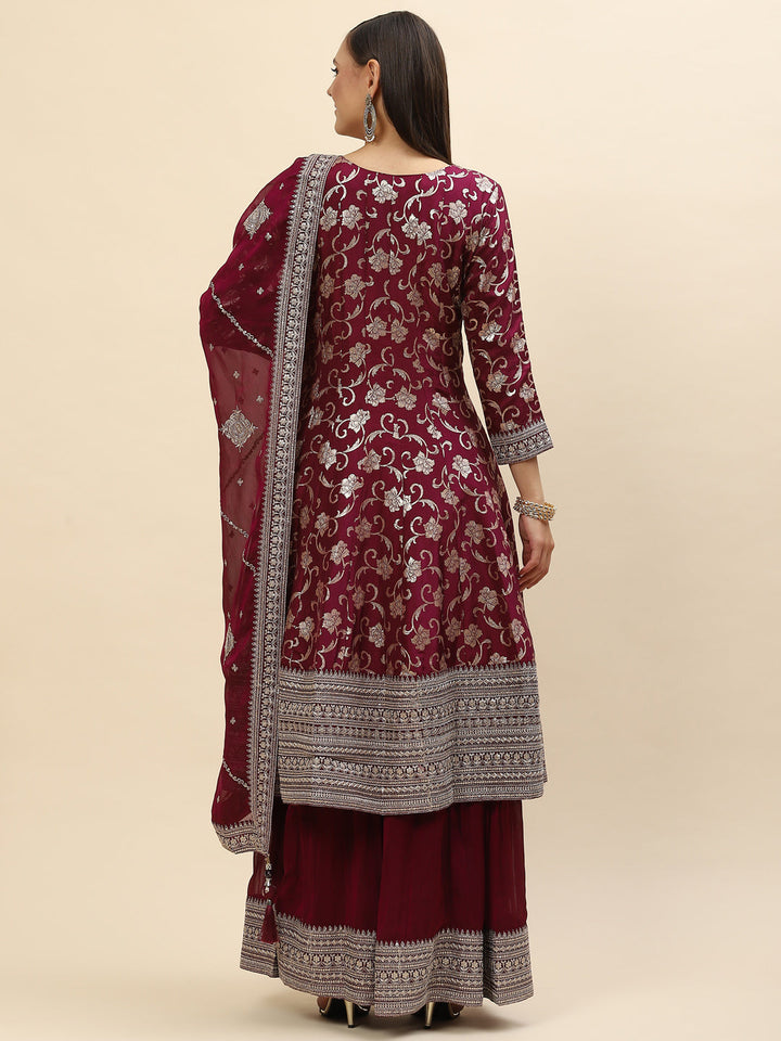 Resham Zari Embroidered Handloom Kurta With Palazzo &amp; Dupatta