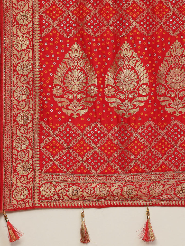 Bandhani Jaal Banarasi Embroidered Saree
