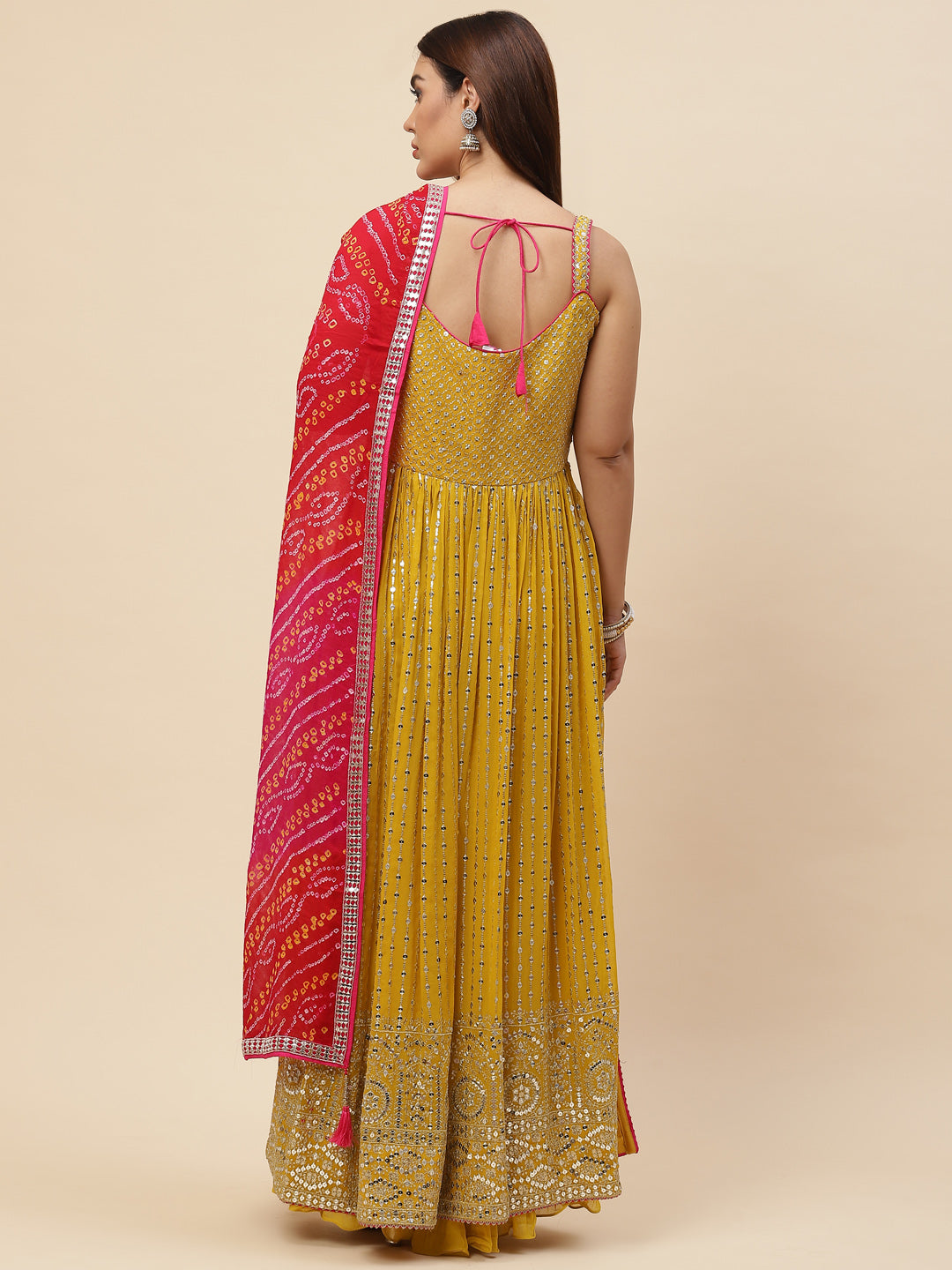 Sequin Embroidered Georgette Kurta With Sharara &amp; Dupatta