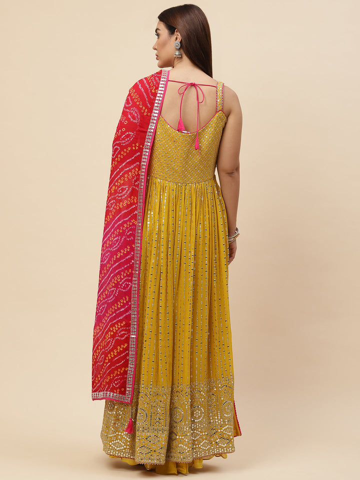 Sequin Embroidered Georgette Kurta With Sharara &amp; Dupatta
