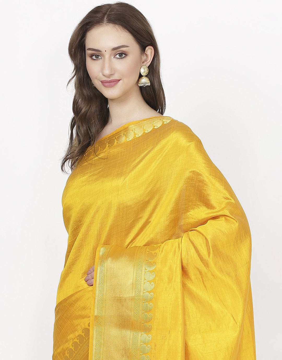 MBZ Meena Bazaar-Mustard Art Handloom Saree