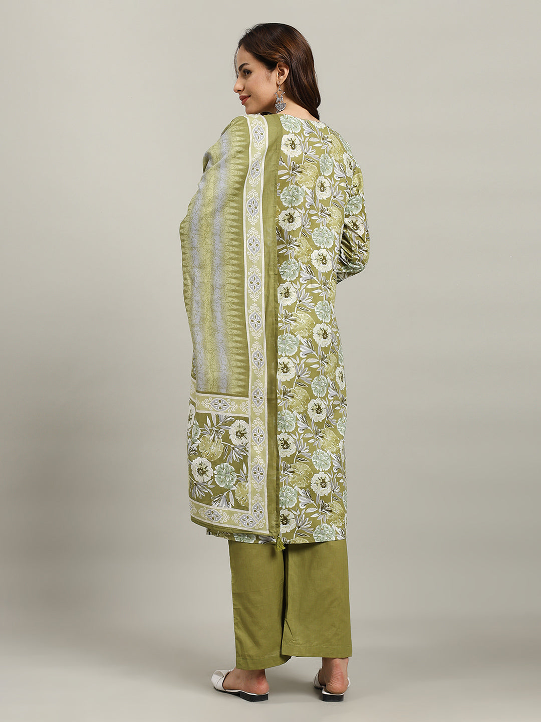 Floral Parinted Cotton Blend Kurta With Pants &amp; Dupatta