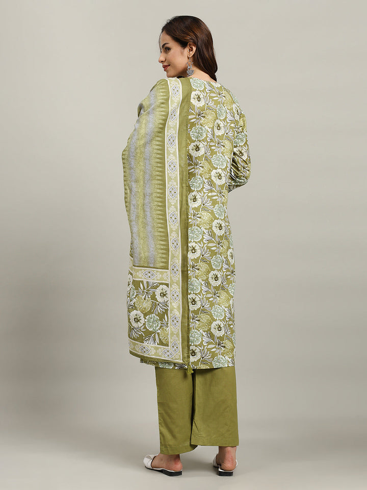 Floral Parinted Cotton Blend Kurta With Pants &amp; Dupatta