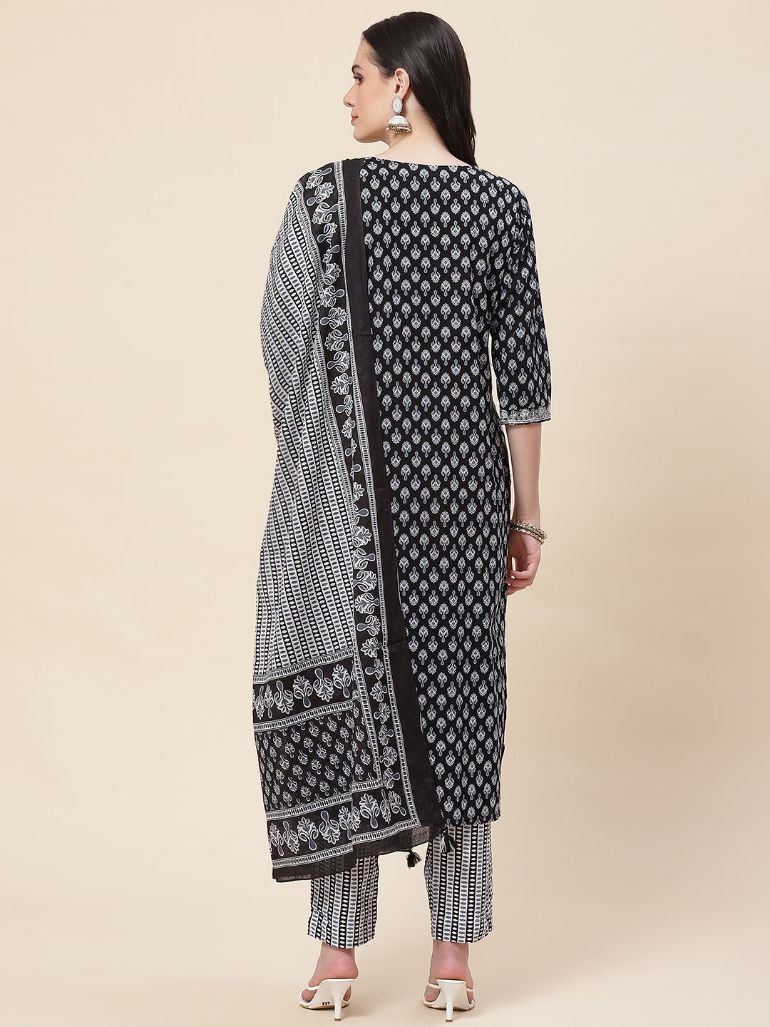 Printed Cotton Kurta With Pants &amp; Dupatta