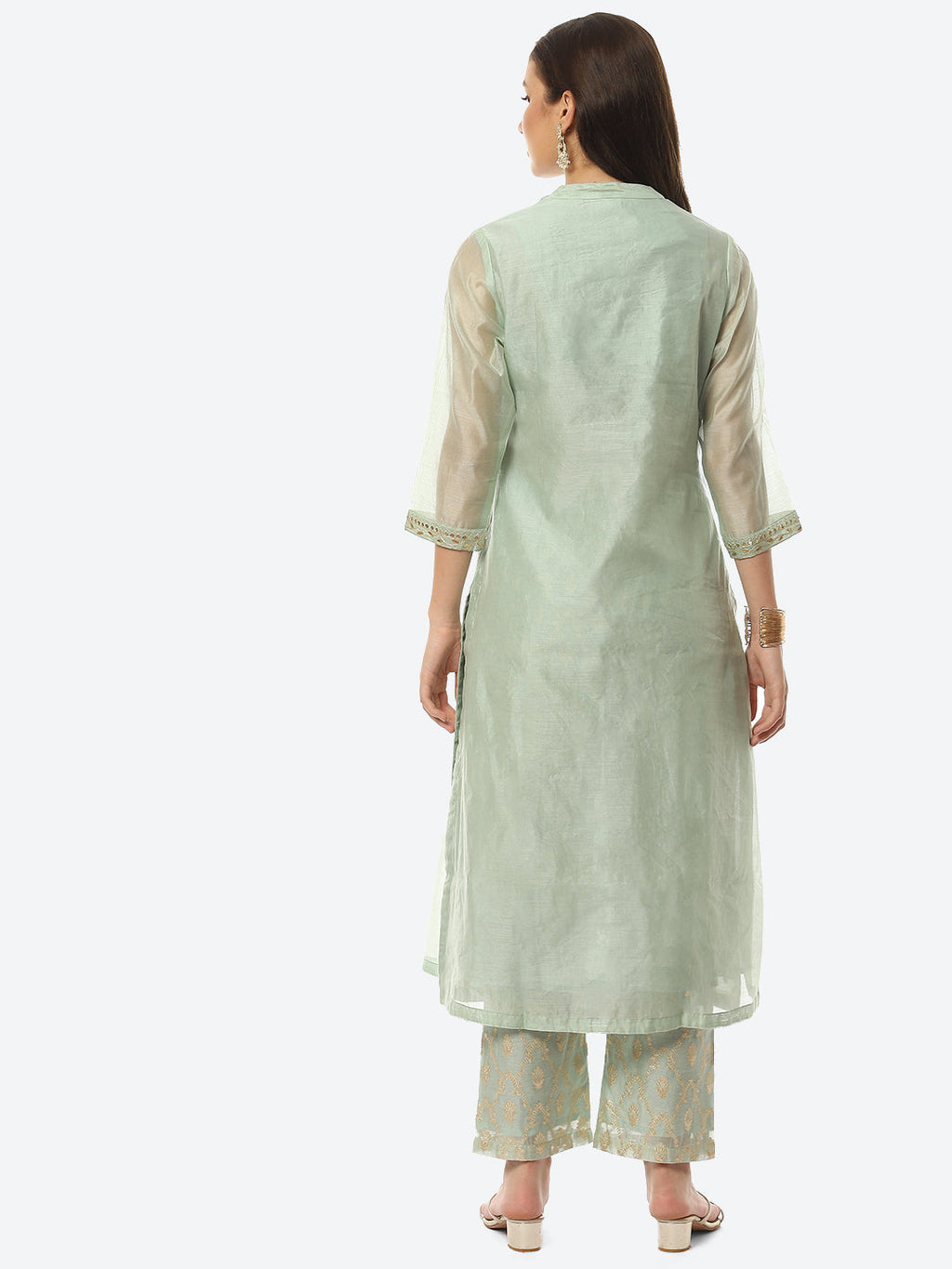 Embroidered Neck Chanderi Kurta With Palazzo