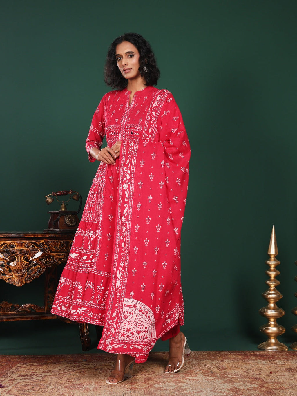 Pink Cotton Blend Floral Printed Straight Suit Set