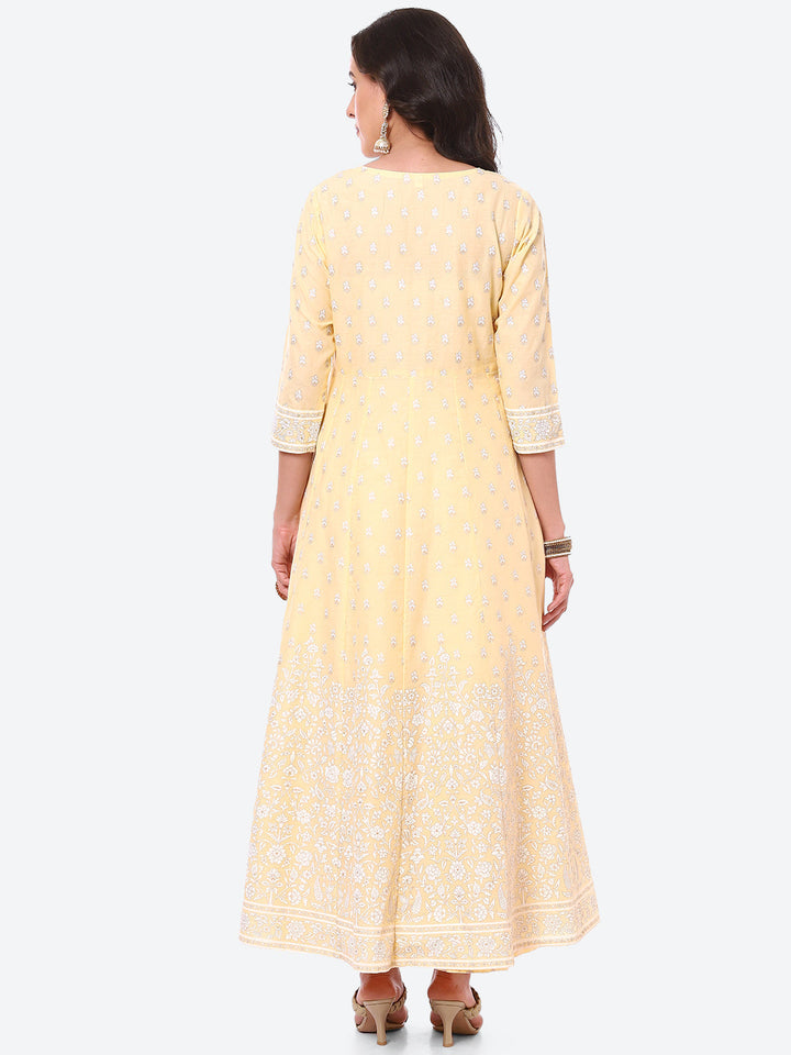 Resham Work Floral Cotton Anarkali With Palazzo