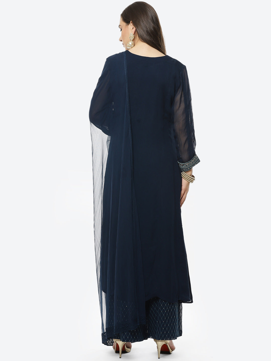 Embroidered Georgette Stitched Salwar Kameez With Net Dupatta