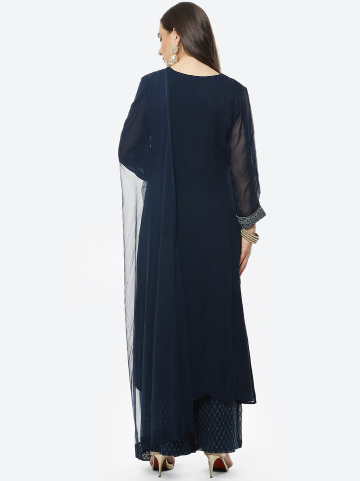 Embroidered Georgette Stitched Salwar Kameez With Net Dupatta