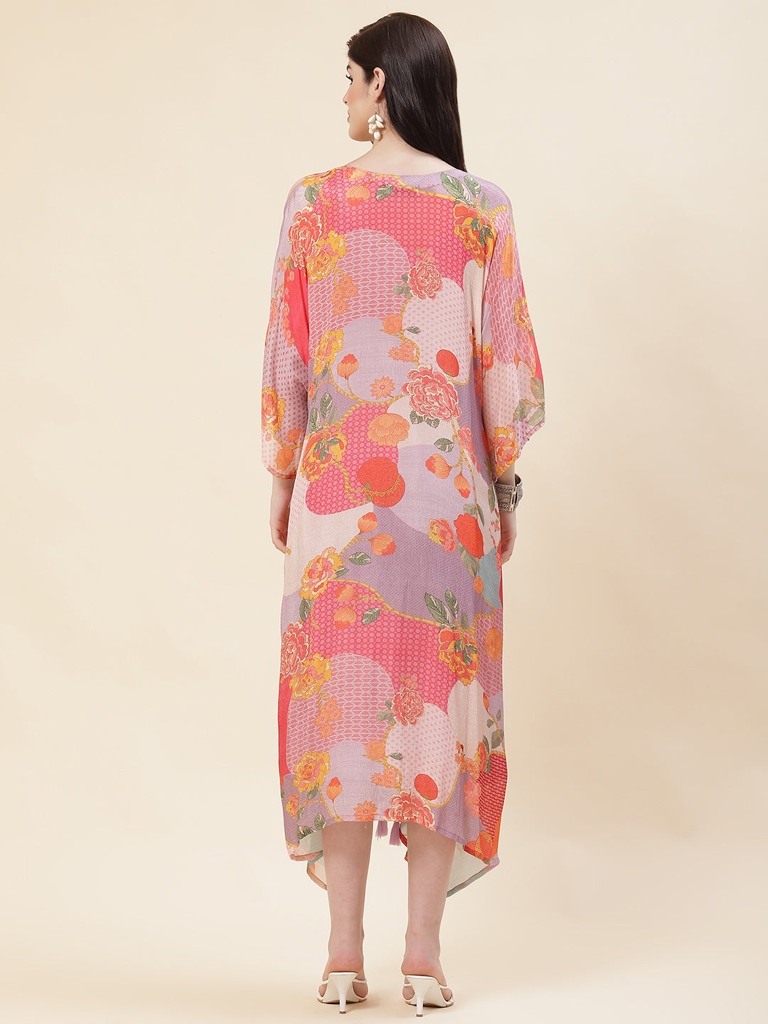 Floral Printed Kaftan Muslin Kurta With Inner