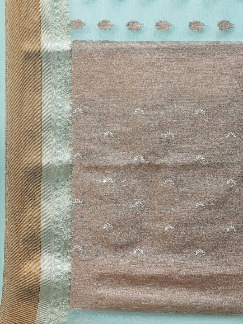 Antique Booti Organza Plain Saree