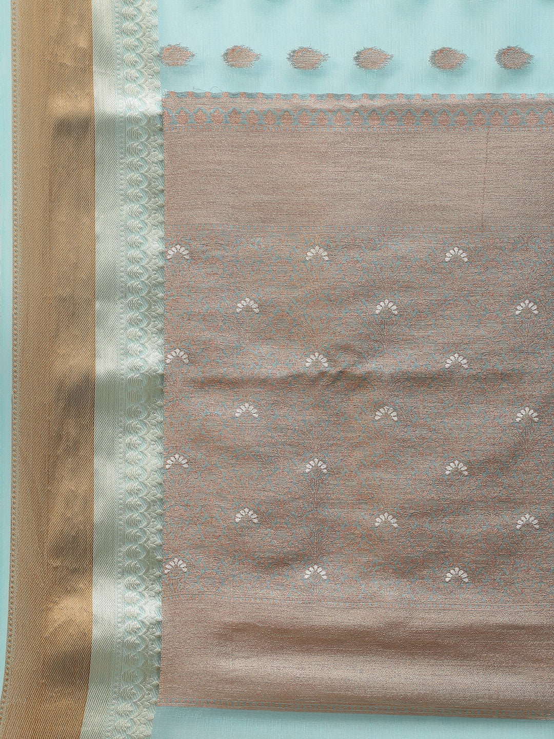 Antique Booti Organza Plain Saree