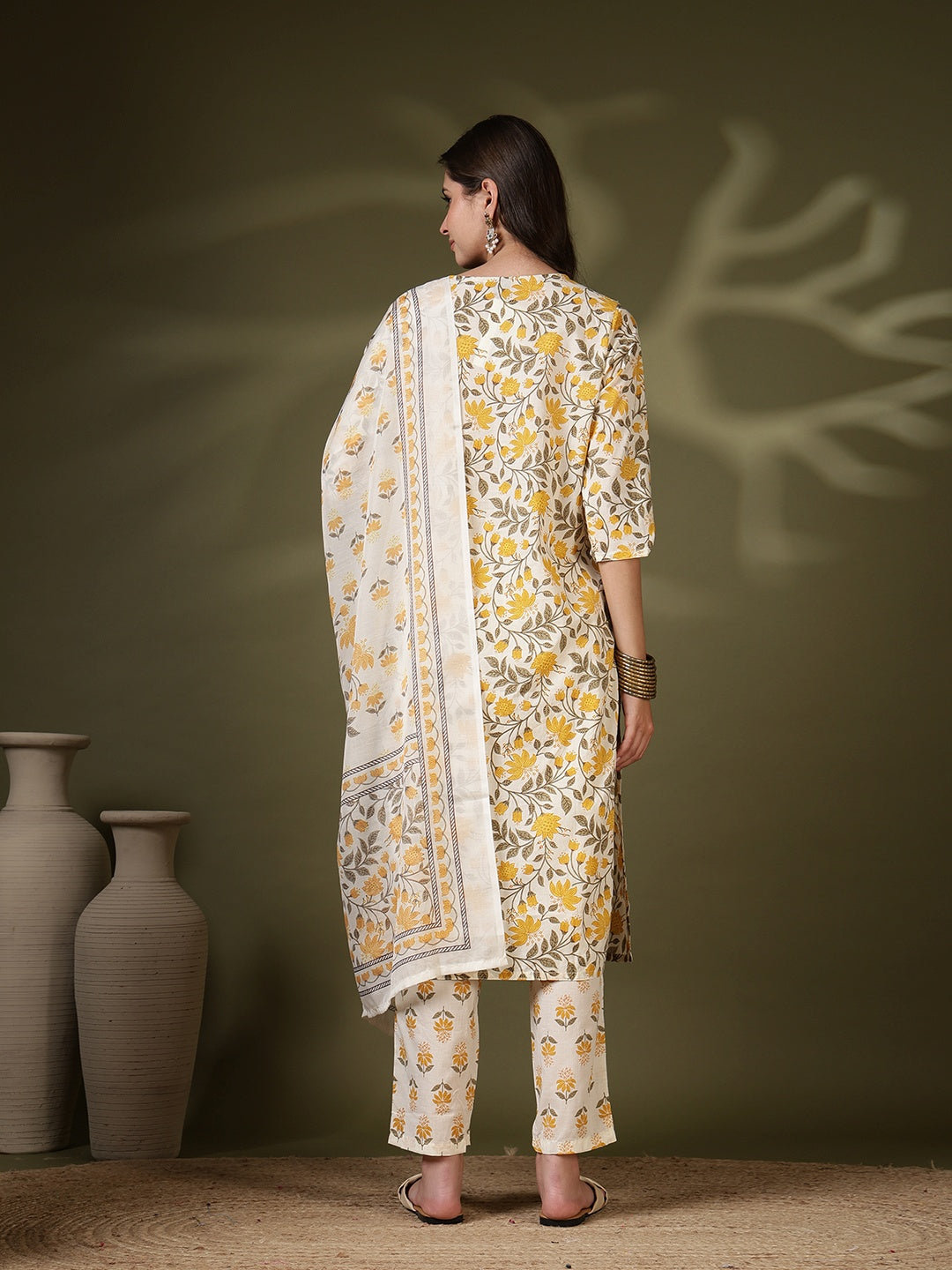 Printed Cotton Blend Kurta With Pant &amp; Dupatta