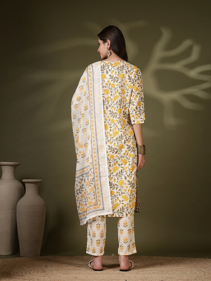 Printed Cotton Blend Kurta With Pant &amp; Dupatta