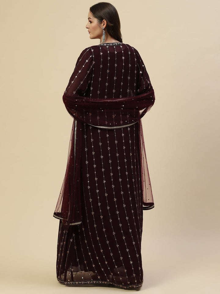 Resham Sequin Booti Georgette Choli Lahenga With Jacket &amp; Dupatta